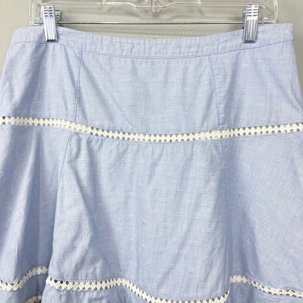 White House Black Market Skirt Size 8 Blue Crochet Trim‎ Mini Cottagecore Preppy - Picture 3 of 11